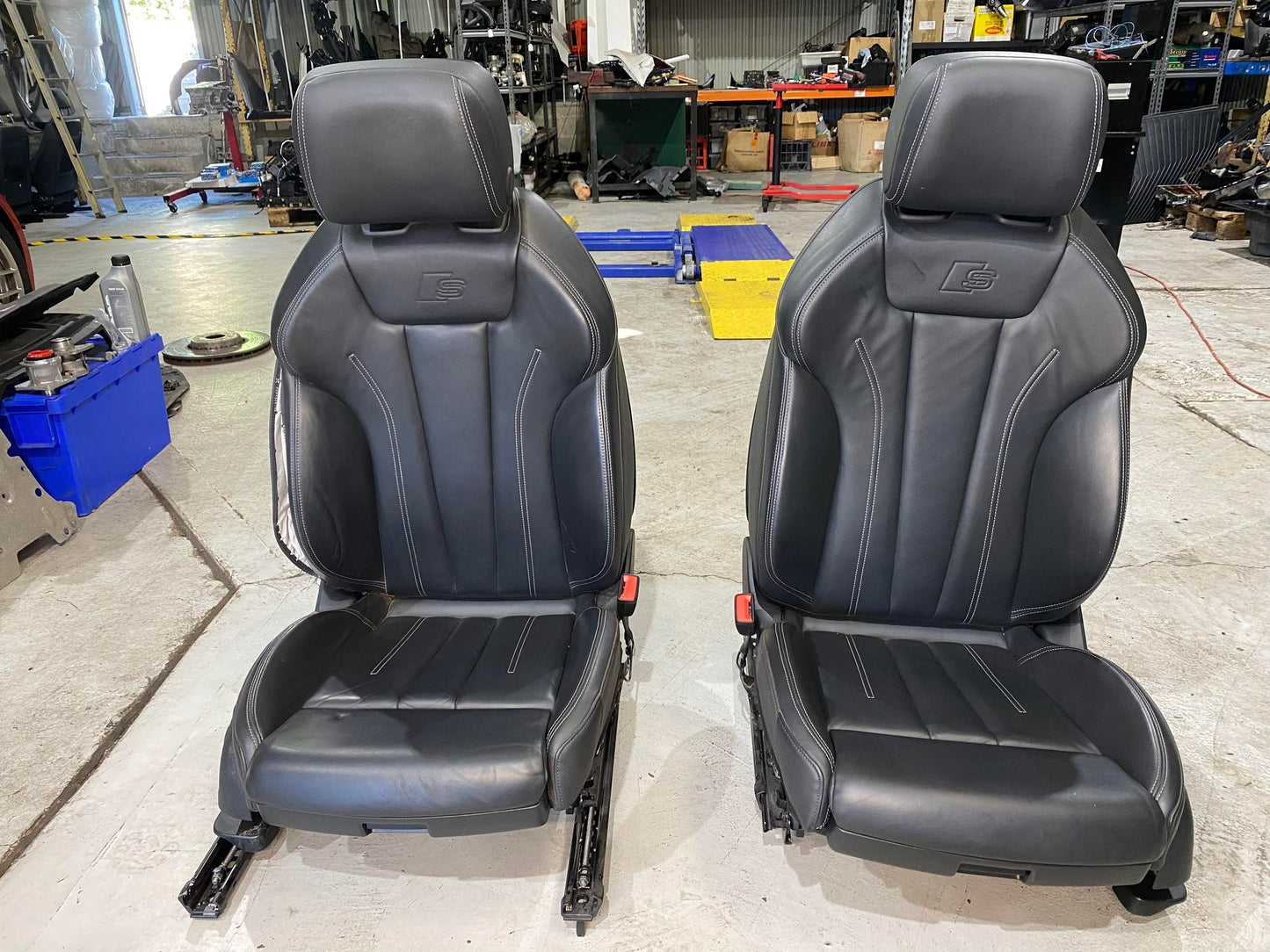 AUDI A5 S5 S-LINE BLACK LEATHER FRONT SEATS PAIR