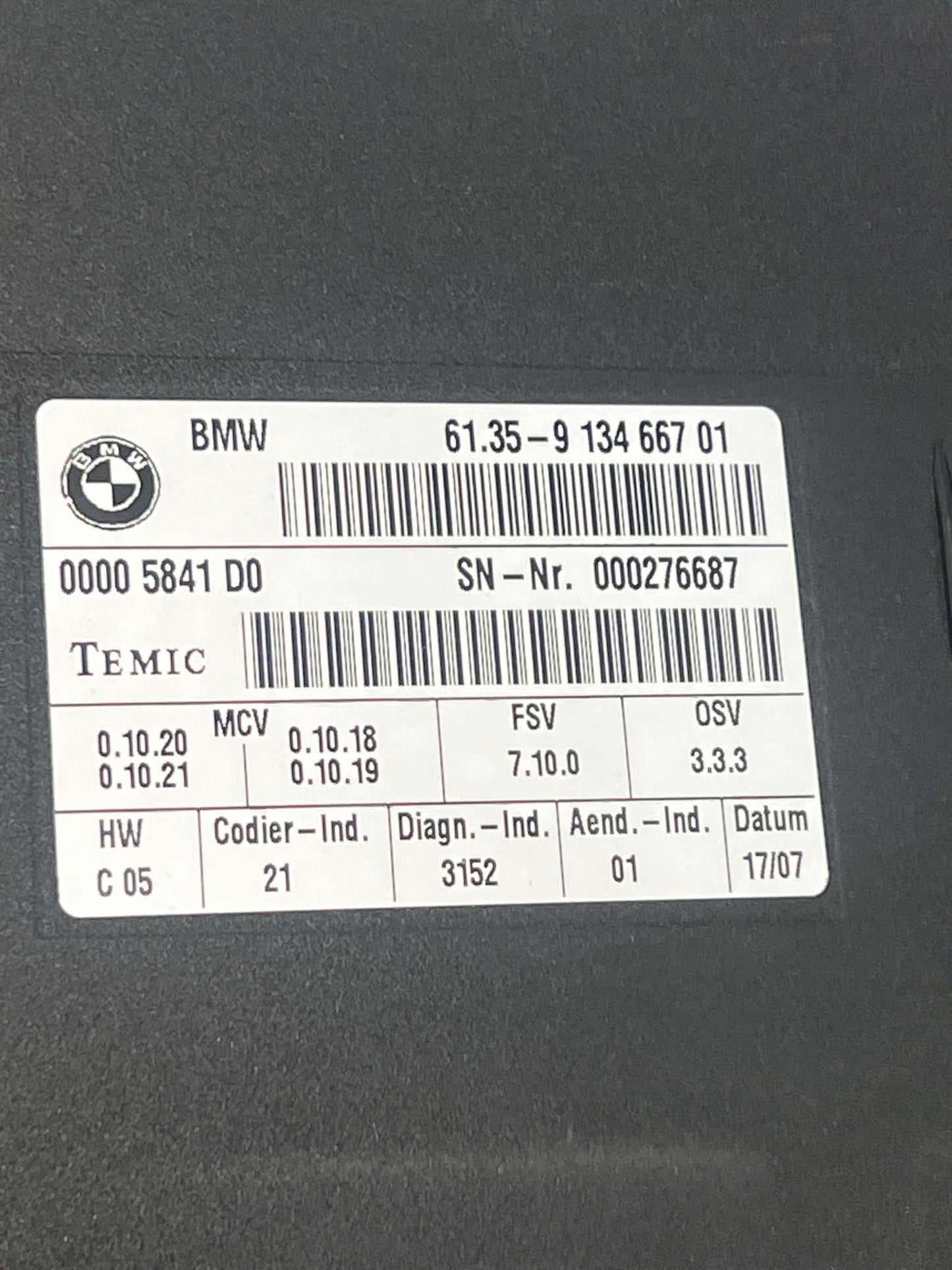 BMW 1 3 5 X SERIES FRONT SEAT CONTROL MODULE 9134667