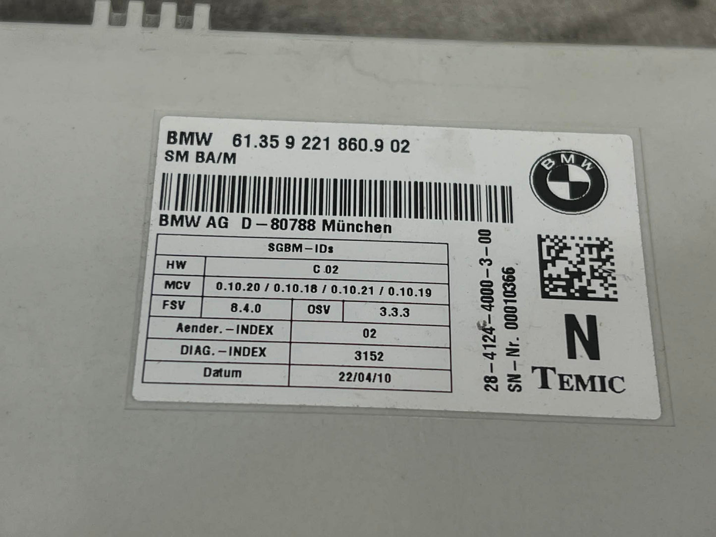 BMW E82 E90 E70 E71 FRONT SEAT MODULE 9221860 61359221860