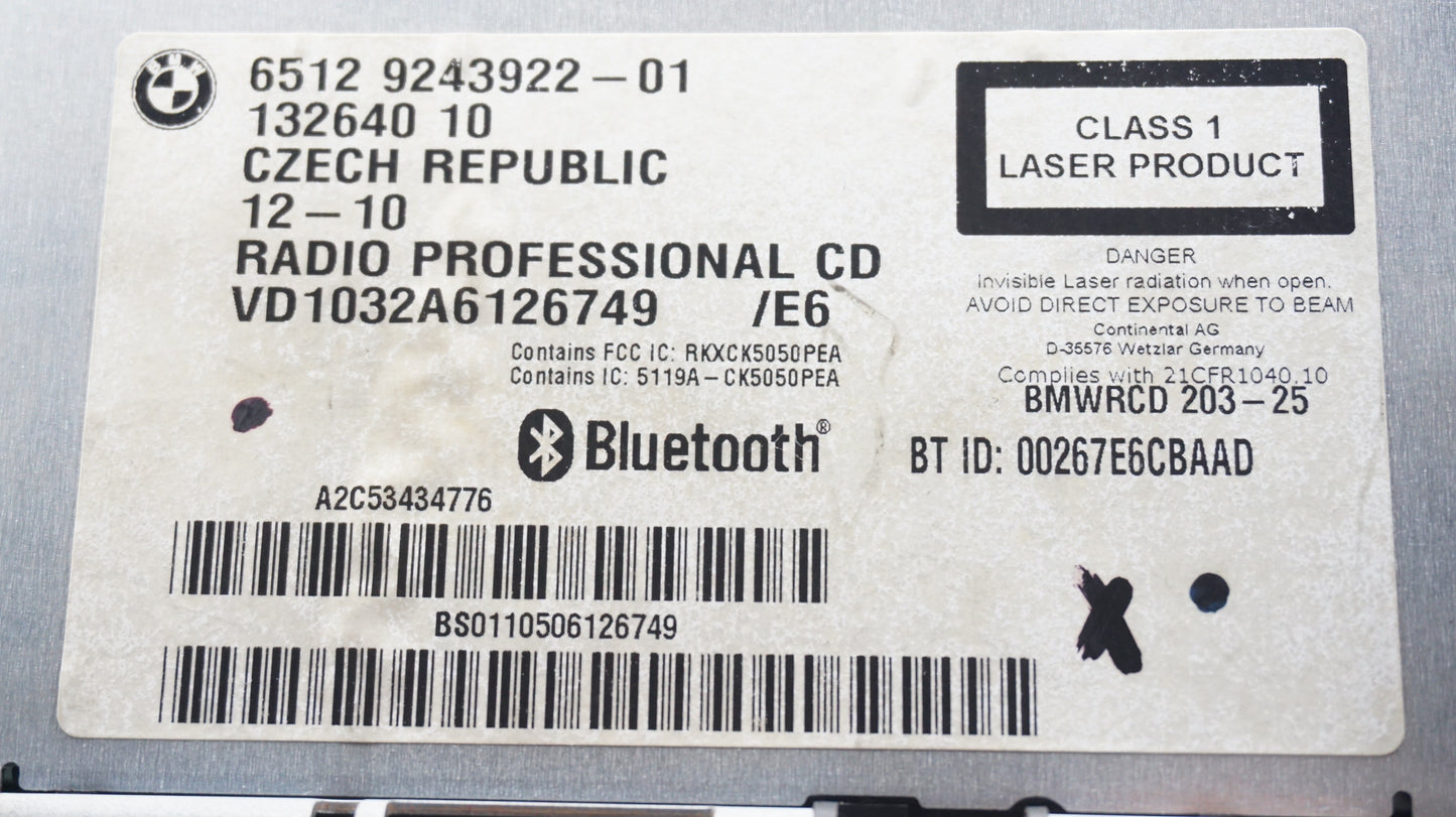 REFURBISHED BMW 1 3 SERIES PROFESSIONAL CD73 RADIO HEAD UNIT 9243922